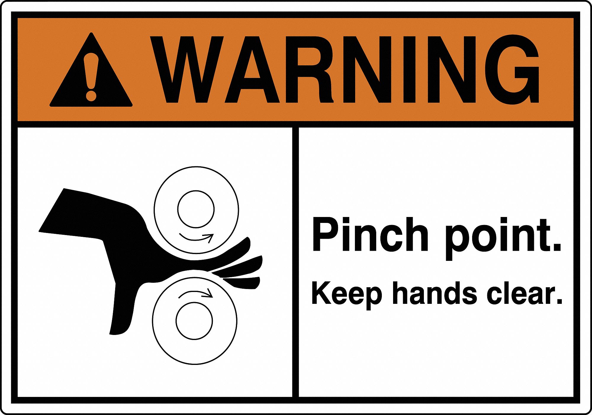LABEL, POLYESTER, ADHESIVE MOUNT, 3½X5IN, 0.005IN THICK, 5 PK, PINCH POINT. KEEP HANDS CLEAR. (ROLLER HAZARD PICTOGRAM)