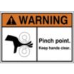 Warning: Pinch Point. Keep Hands Clear. (Roller Hazard Pictogram) Signs