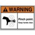 Warning: Pinch Point. Keep Hands Clear. (Roller Hazard Pictogram) Signs