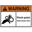 Warning: Pinch Point. Keep Hands Clear. (Gear Hazard Pictogram) Signs