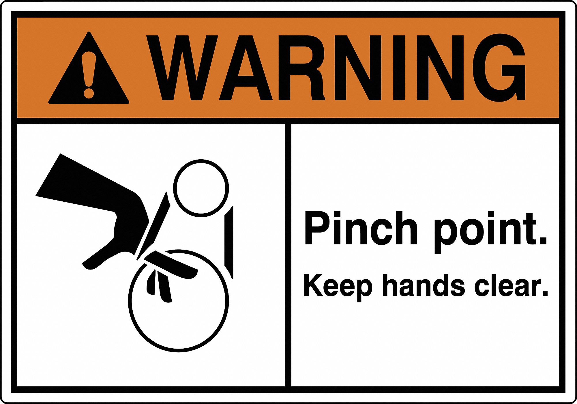LABEL, POLYESTER, ADHESIVE MOUNT, 3½X5 IN, 0.005 IN THICK, 5 PK, PINCH POINT. KEEP HANDS CLEAR. (BELT HAZARD PICTOGRAM)