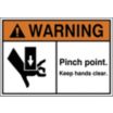 Warning: Pinch Point. Keep Hands Clear. (Crush Hazard Pictogram) Signs