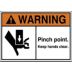 Warning: Pinch Point. Keep Hands Clear. (Crush Hazard Pictogram) Signs