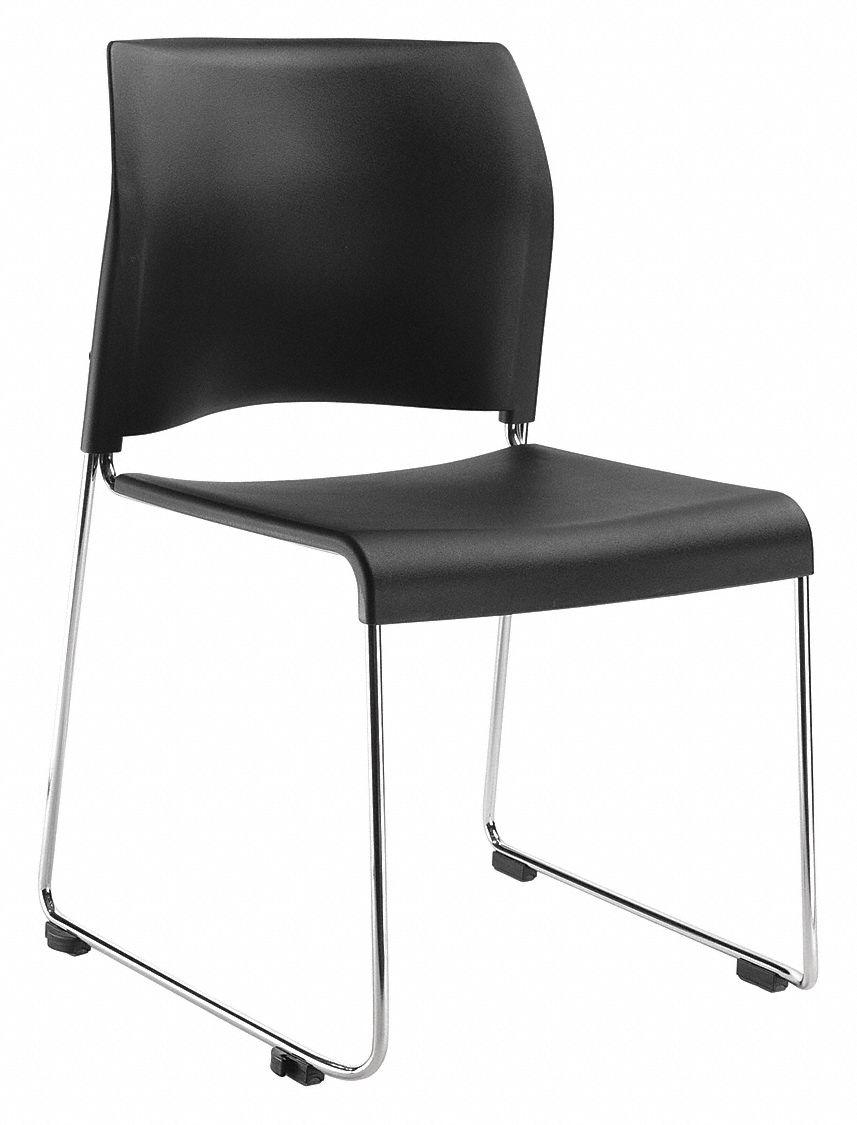 NATIONAL PUBLIC SEATING Chrome Steel Stacking Chair with Black Seat ...