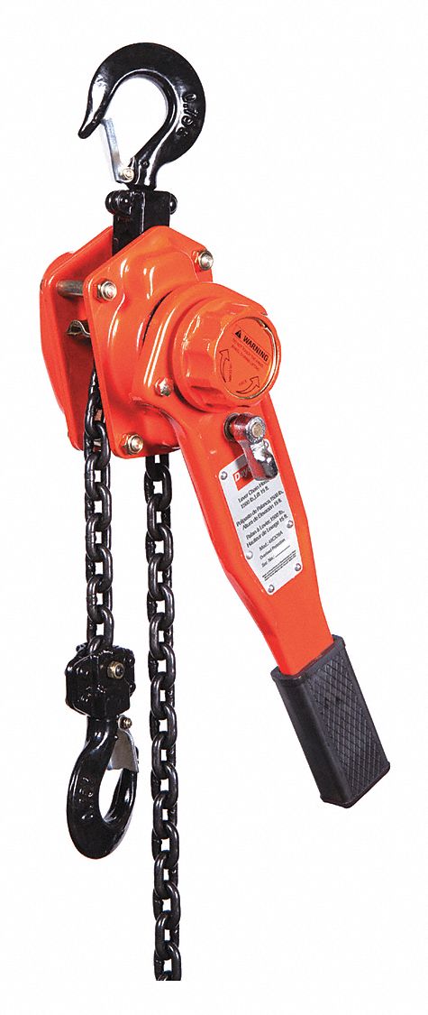 LEVER CHAIN HOIST, HOOK MOUNTED - NO TROLLEY, 1,500 LB LIFTING CAPACITY, 15 FT LIFT L