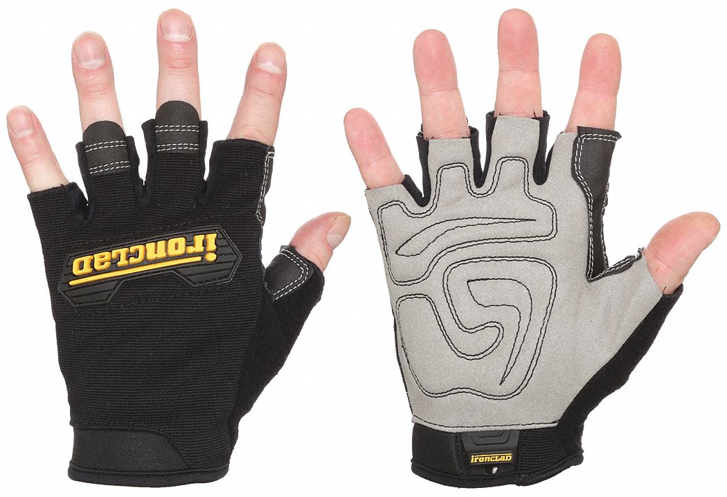 MECHANICS GLOVES, M (8), FINGERLESS, SYNTHETIC LEATHER, TPR, BLACK