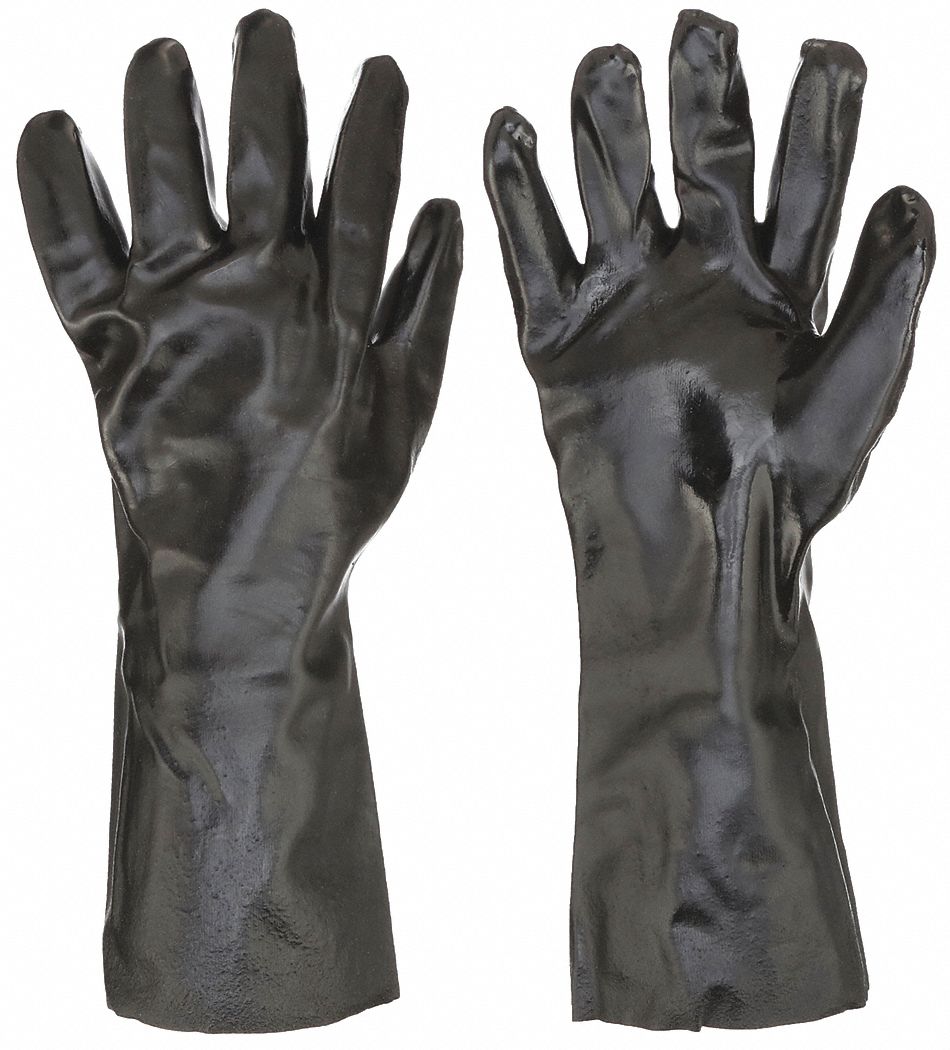 CHEMICAL RESISTANT GLOVES, 14 IN LENGTH, SMOOTH, L, BLACK, 6300, 12 PK