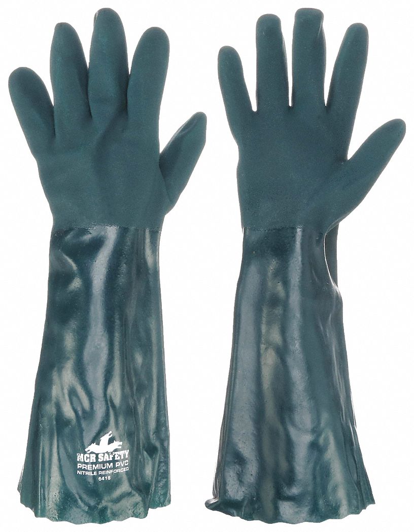 CHEMICAL RESISTANT GLOVES, 18 IN LENGTH, GRAIN, L, GREEN, 6418, 12 PK