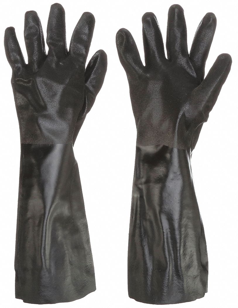 CHEMICAL RESISTANT GLOVES, 18 IN LENGTH, GRAIN, L, BLACK, 6528S, 12 PK