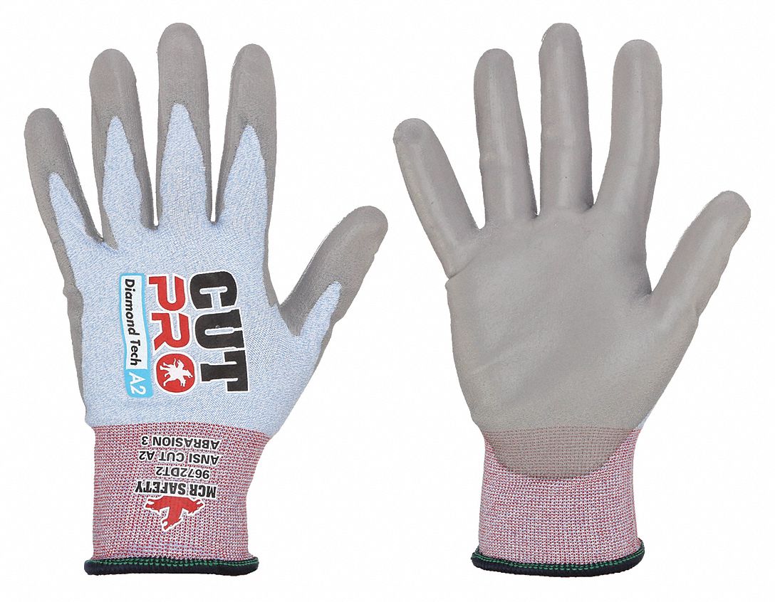 Coated Gloves: M ( 8 ), ANSI Cut Level A2, Palm, Dipped, Polyurethane, Smooth, 1 PR