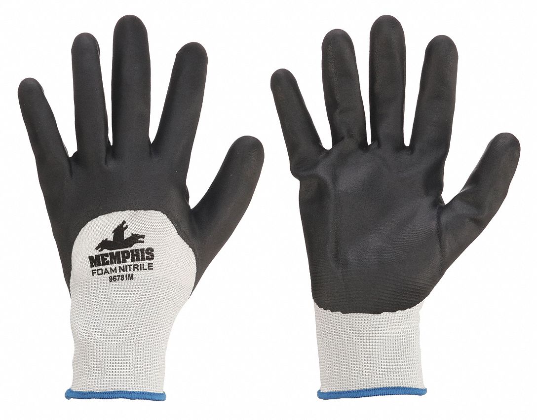 COATED GLOVES,NITRLE/NYLON,2XL,BLK/GY,PR