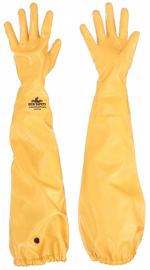Chemical-Resistant Gloves: MG9796L, MCR SAFETY Predaflex, L Glove Size, L, 25 in Glove Lg, 1 PR