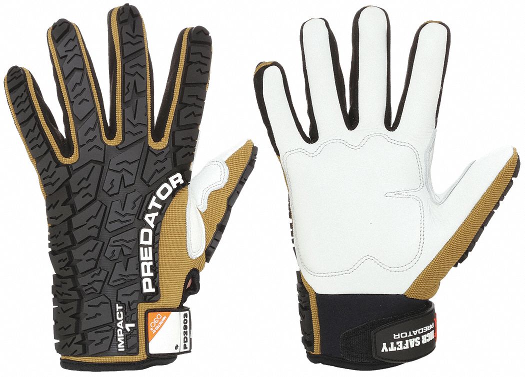 MECHANIC GLOVES, SIZE M, BLACK/BROWN/WHITE, SYNTHETIC LEATHER