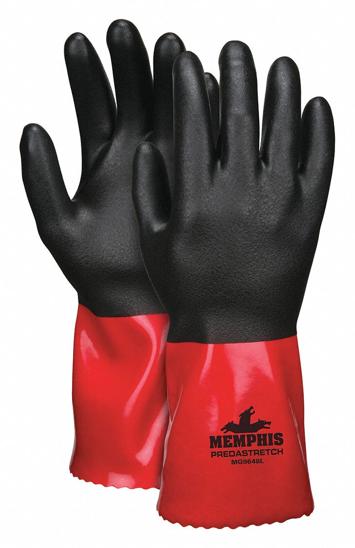 MCR SAFETY Chemical Resistant Gloves 12 in Glove Lg, Rough, Black/Red