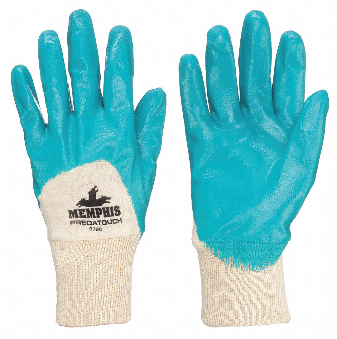 COATED GLOVES, S, SMOOTH, NITRILE, ¾, WHITE/GREEN, KNIT WRIST