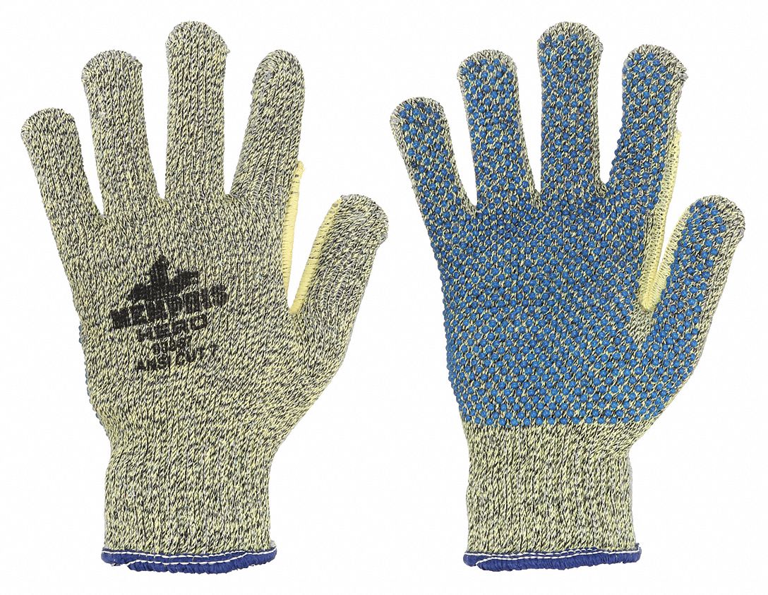 GANTS ENDUITS,TP(6),RÉSISTANCE AUX COUPURES NIVEAU A6 ANSI,PAUME,POINTILLÉ,PVC,KEVLAR,7GA