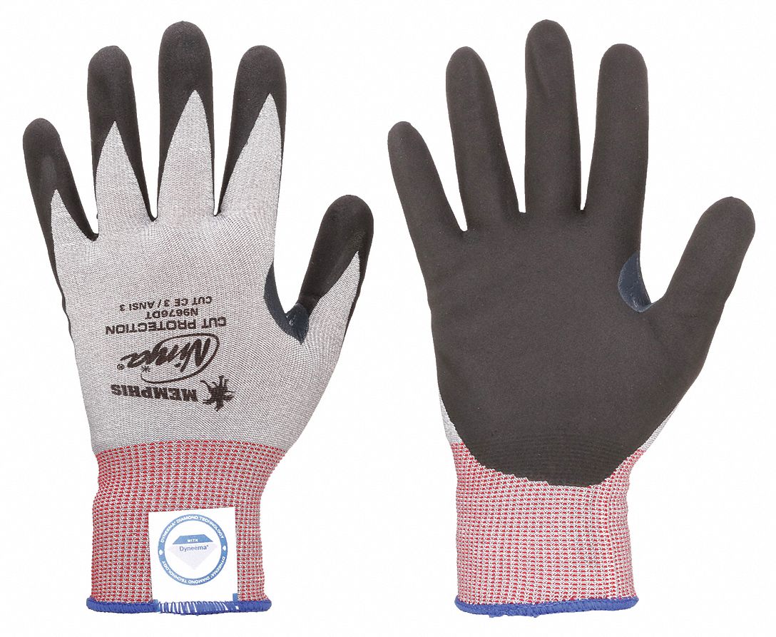 COATED GLOVES, S (7), ANSI CUT LEVEL A3, DIPPED PALM, FOAM NITRILE, SMOOTH, GRY, 15GA