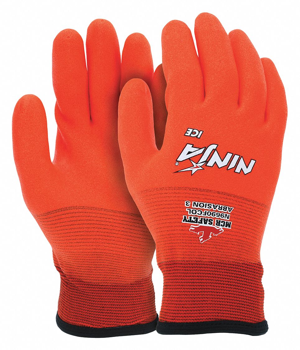 COATED GLOVES,PVC,NYLON,L,ORANGE,PR