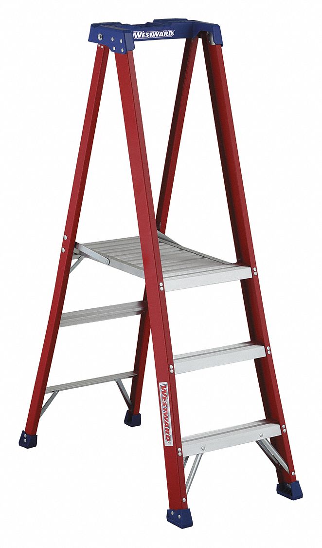 WESTWARD Fiberglass Platform Stepladder, 5 ft 8 in Ladder Height, 2 ft ...