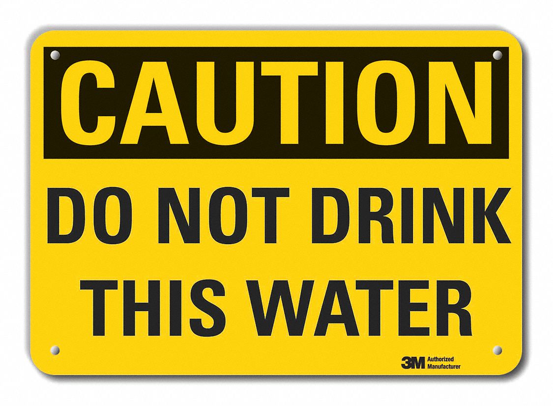 Reflective  Potable Water Caution Sign: Aluminum, Mounting Holes Sign Mounting, Engineer Grade
