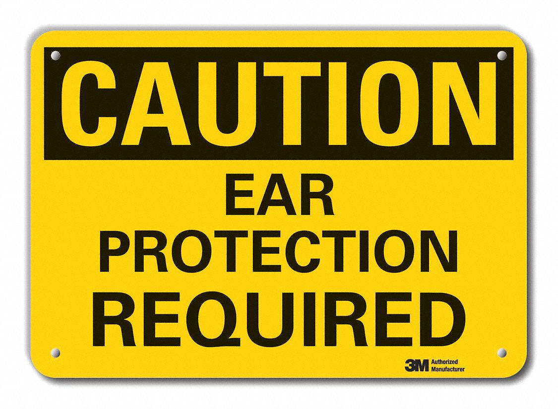 Reflective  Hearing  Caution Sign: Aluminum, Mounting Holes Sign Mounting, Engineer Grade, Caution