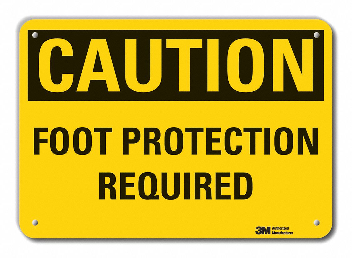 Reflective  Foot  Caution Sign: Aluminum, Mounting Holes Sign Mounting, Engineer Grade, Caution