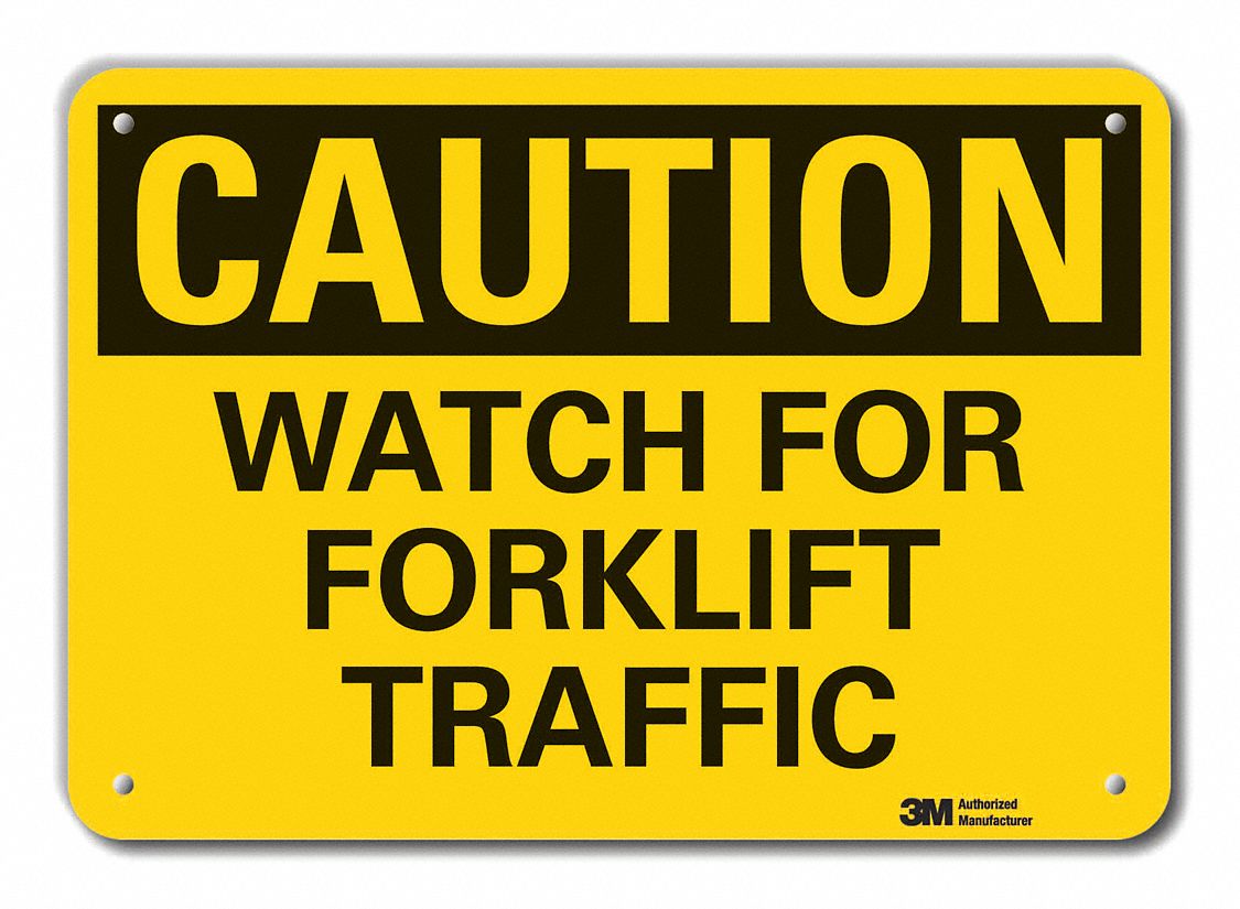 Reflective  Lift Truck Traffic Caution Sign: Aluminum, Mounting Holes Sign Mounting, Engineer Grade