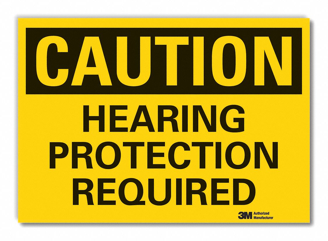 HEARING CAUTION REFLECTIVE LABEL, REFLECTIVE SHEETING, ADHESIVE MOUNT, ENGINEER GRADE, 7 IN X 10 IN