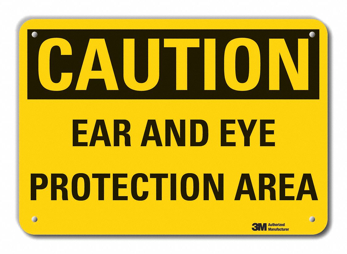 Reflective  Eye & Ear  Caution Sign: Aluminum, Mounting Holes Sign Mounting, Engineer Grade