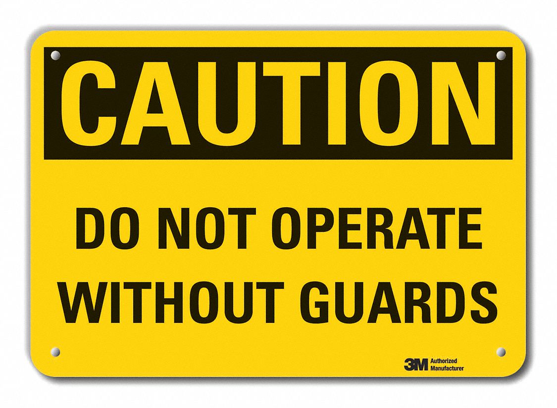 Reflective  Machine Guards Caution Sign: Aluminum, Mounting Holes Sign Mounting, Engineer Grade