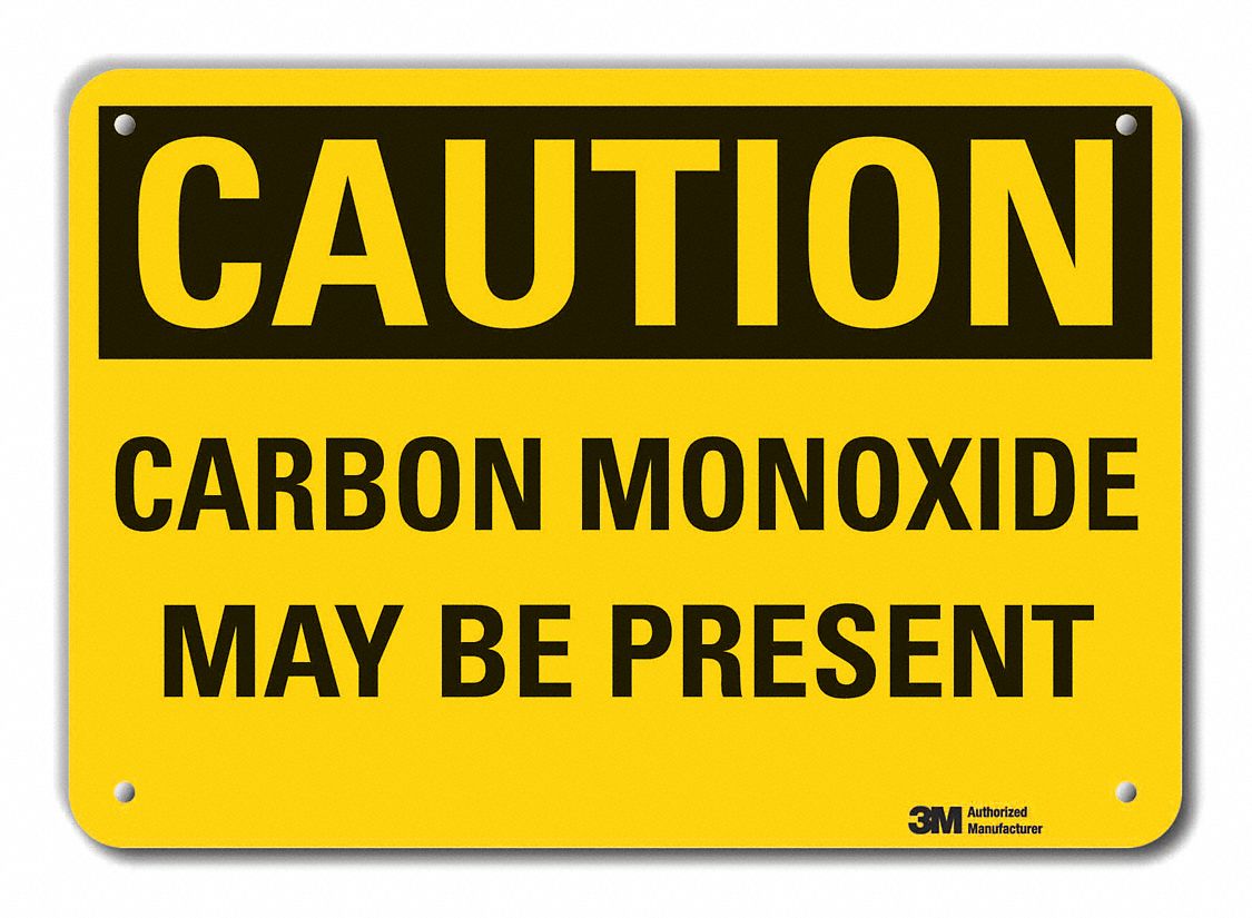 Reflective  Carbon Monoxide Caution Sign: Aluminum, Mounting Holes Sign Mounting, Engineer Grade