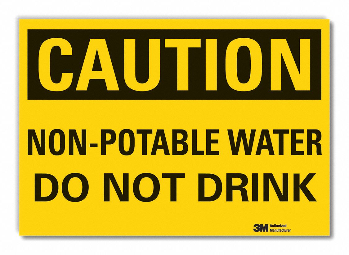 POTABLE WATER CAUTION REFLECTIVE LABEL, REFLECTIVE SHEETING, ADHESIVE MOUNT, ENGINEER GRADE, 10 X 14IN
