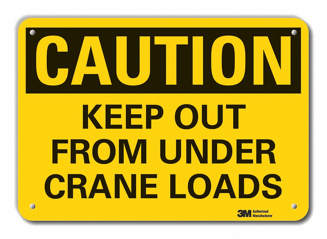 Reflective  Crane & Hoists Caution Sign: Aluminum, Mounting Holes Sign Mounting, Engineer Grade