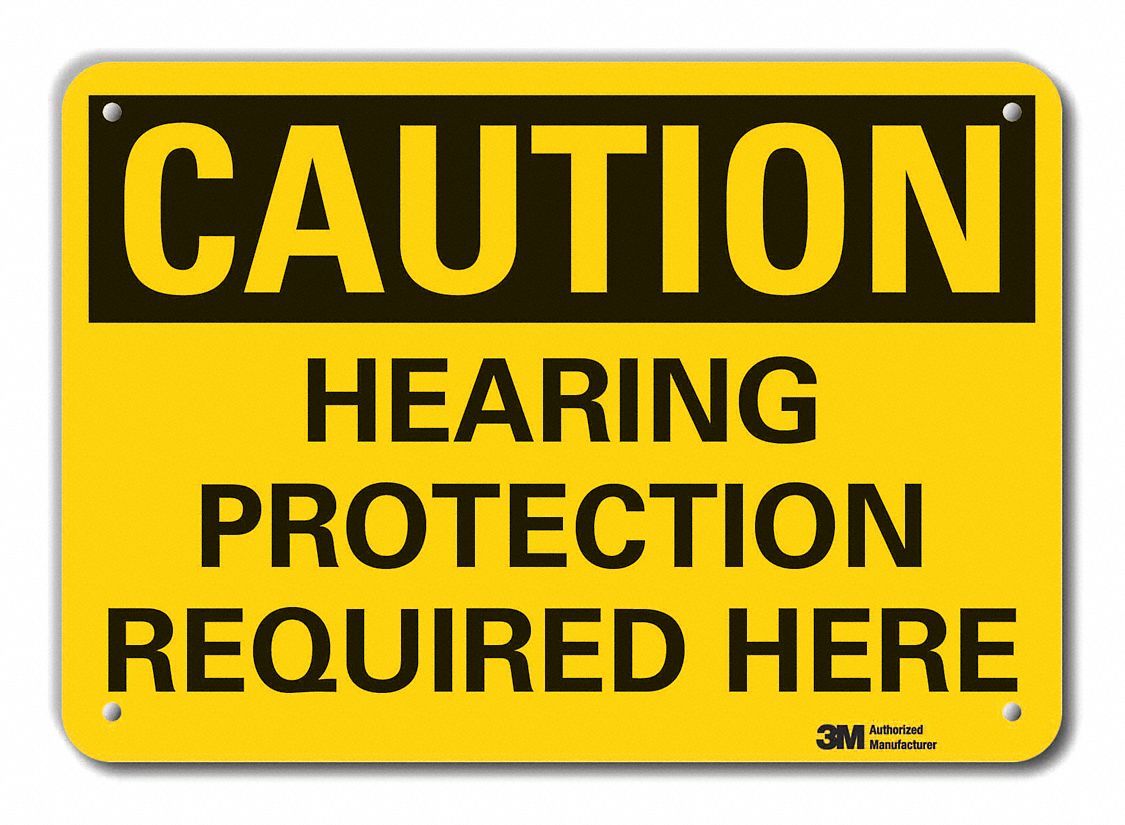 Reflective  Hearing  Caution Sign: Aluminum, Mounting Holes Sign Mounting, Engineer Grade, Caution