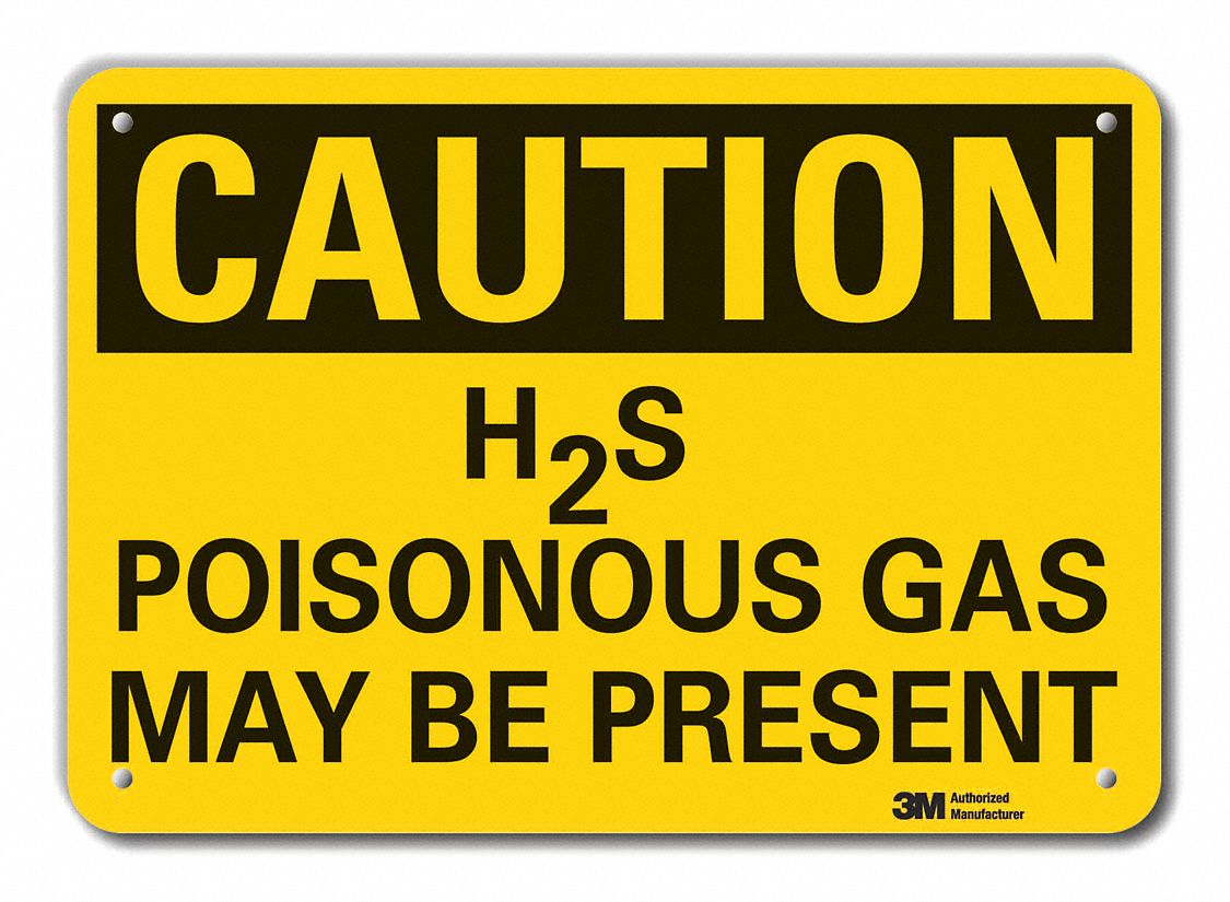 Reflective  H(2)S Poisonous Gas Caution Sign: Aluminum, Mounting Holes Sign Mounting, Engineer Grade