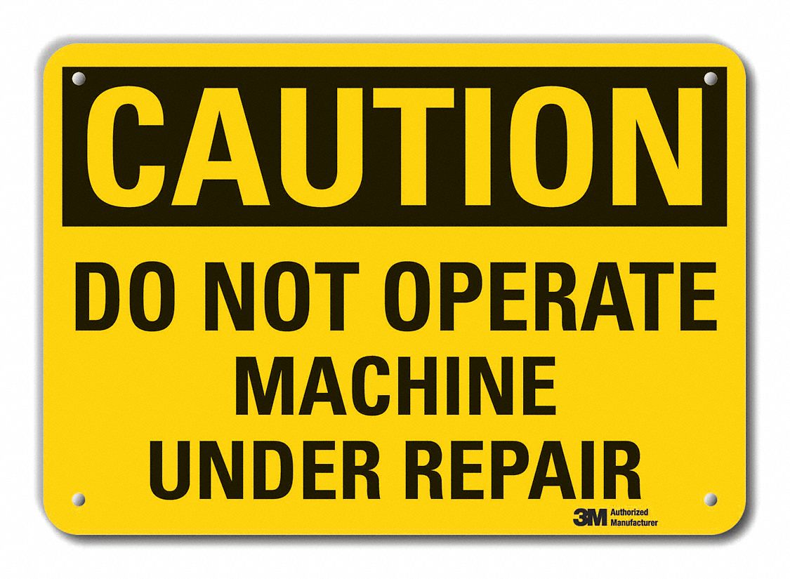 Reflective  Machine & Operation Caution Sign: Aluminum, Mounting Holes Sign Mounting, Engineer Grade