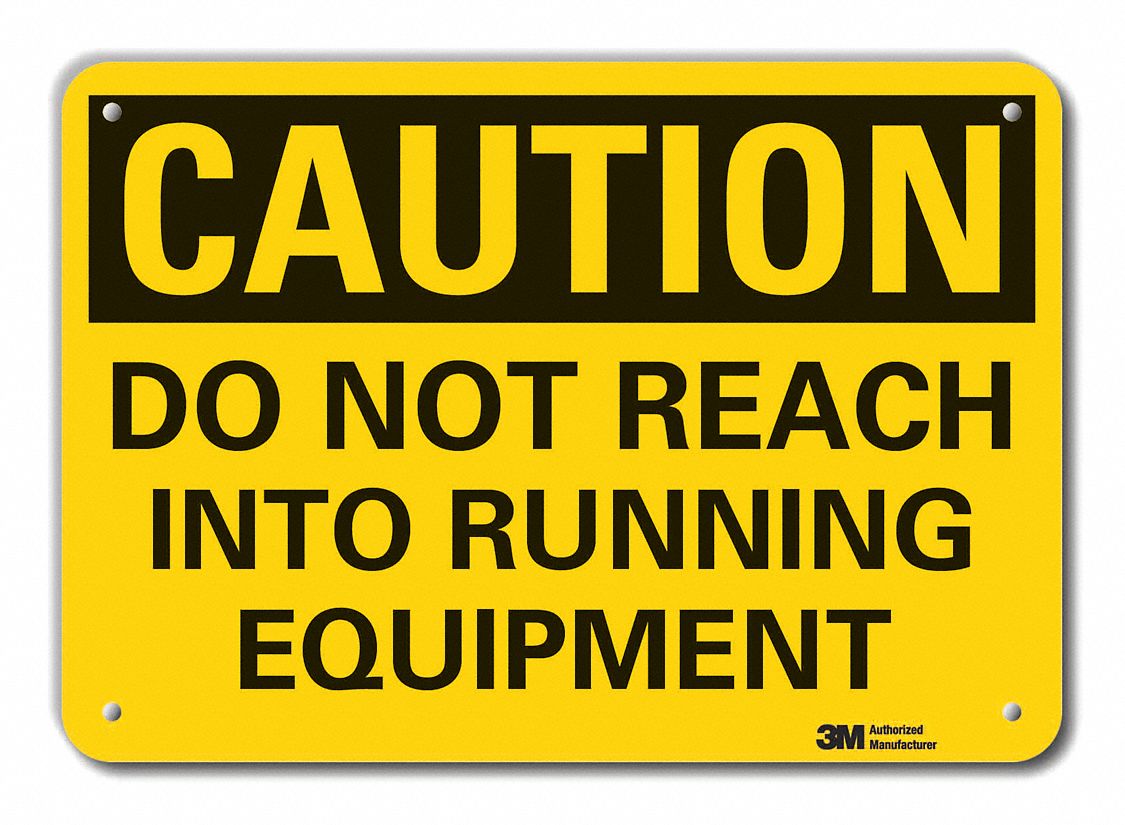 Reflective  Machine & Operation Caution Sign: Aluminum, Mounting Holes Sign Mounting, Engineer Grade