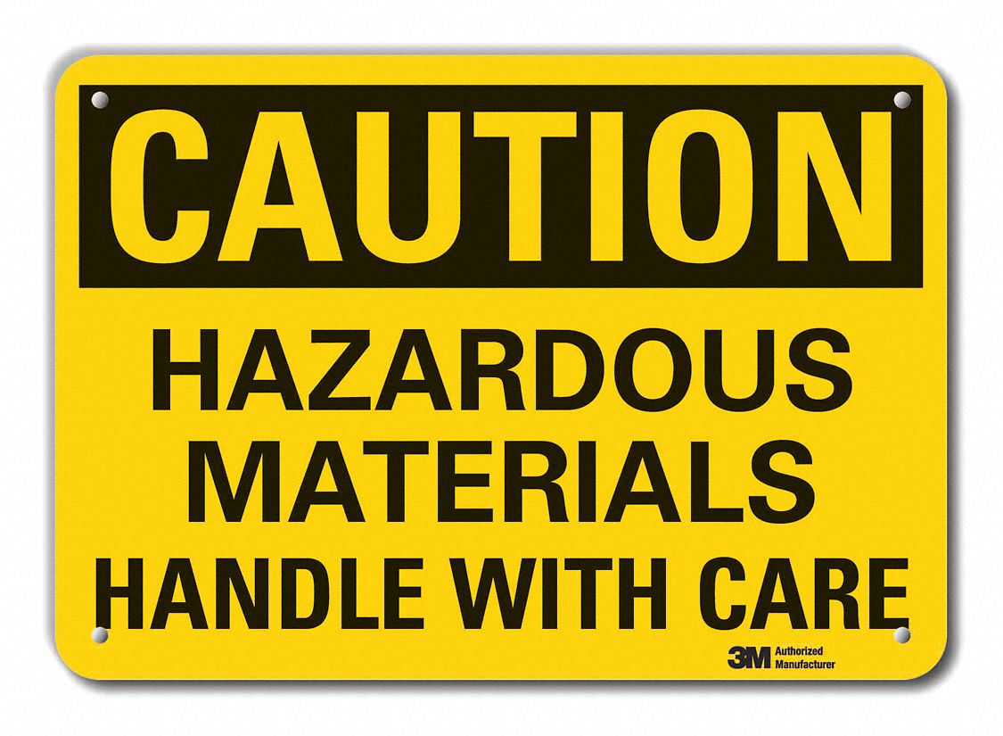Reflective  Hazardous Materials Caution Sign: Aluminum, Mounting Holes Sign Mounting, Engineer Grade