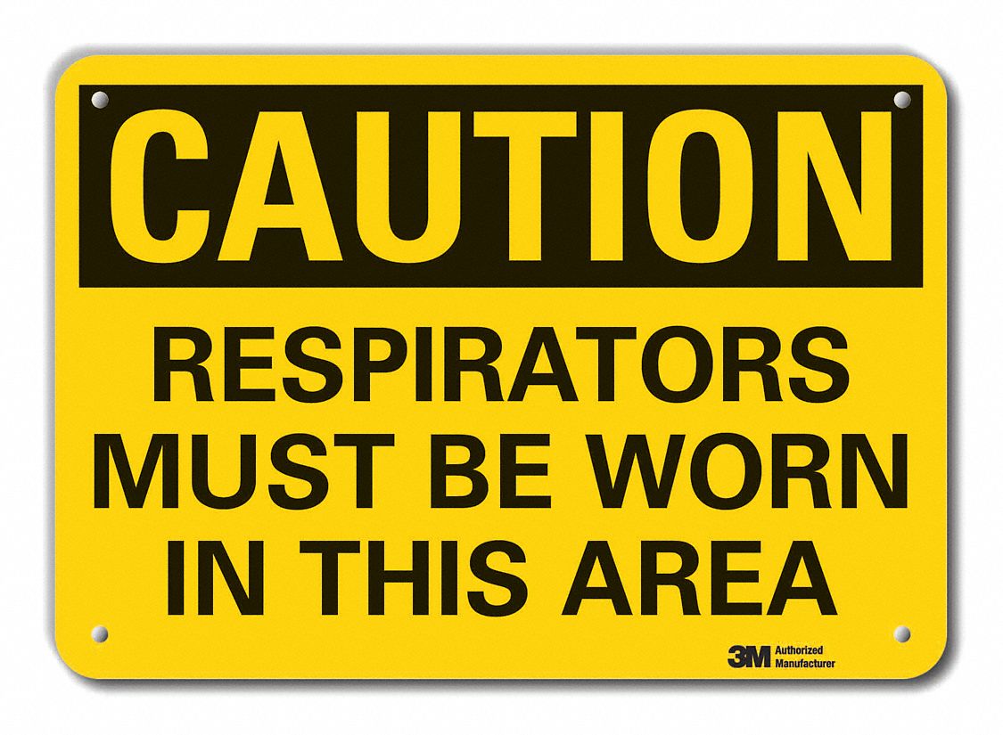 Reflective  Respirator Required Caution Sign: Aluminum, Mounting Holes Sign Mounting, Engineer Grade