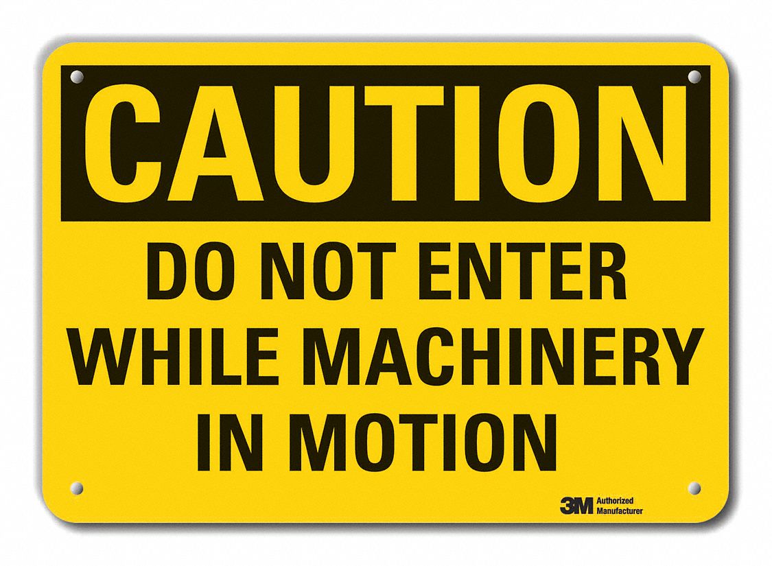 Reflective  Machine & Operation Caution Sign: Aluminum, Mounting Holes Sign Mounting, Engineer Grade