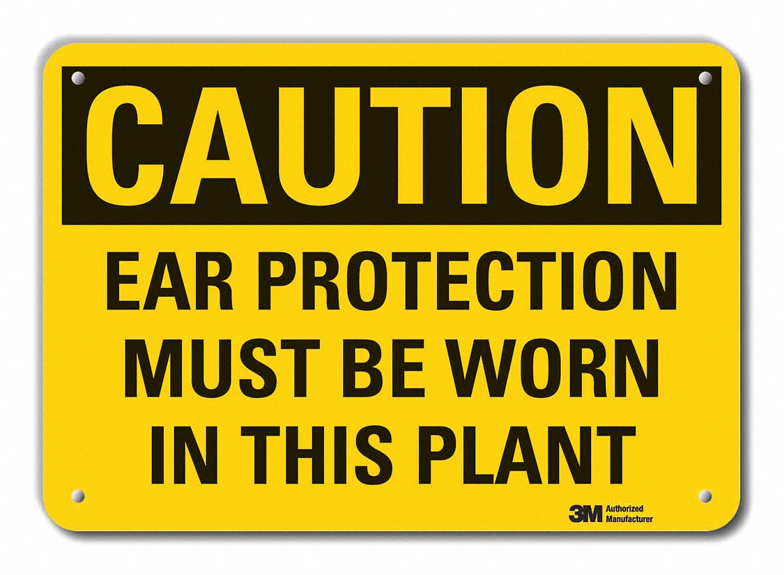 Rflct Hearing Caution Sign, 7x10in, Alum