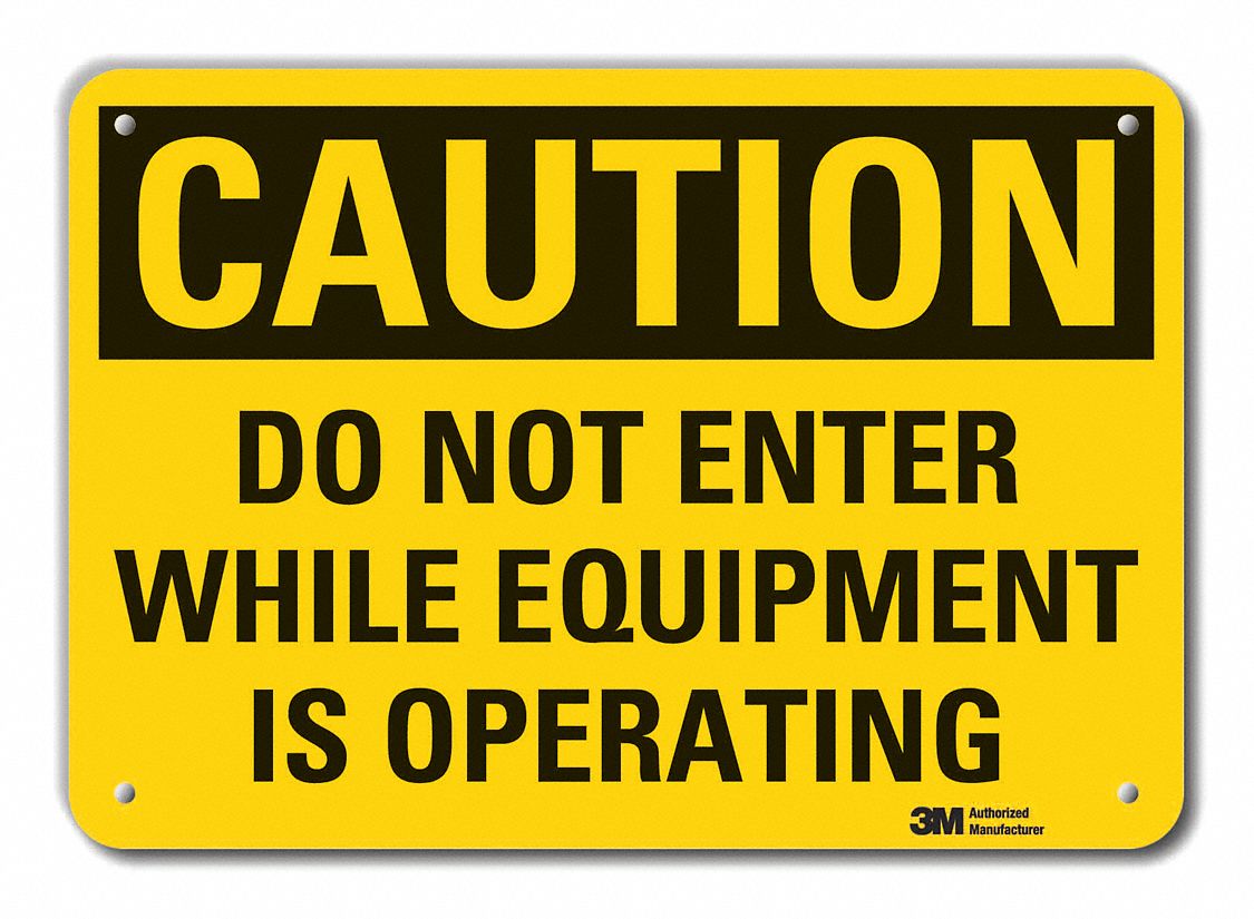 Reflective  Machine & Operation Caution Sign: Aluminum, Mounting Holes Sign Mounting, Engineer Grade