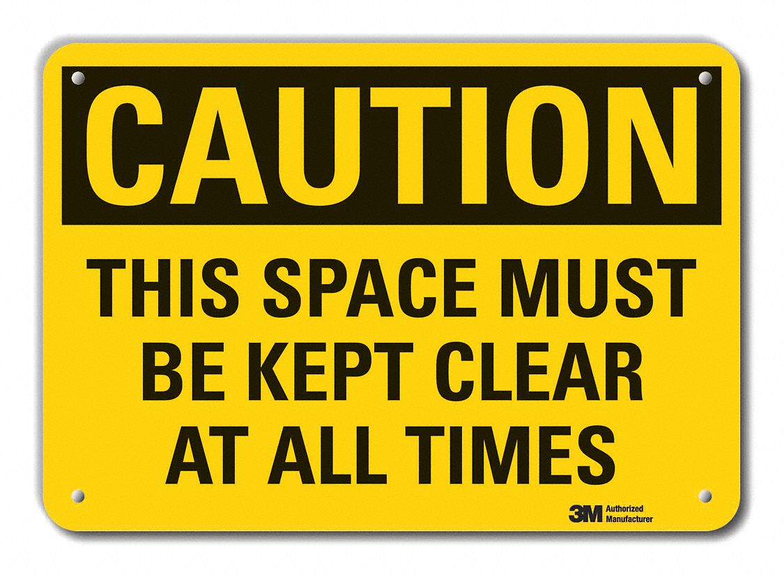Reflective Keep Clear Caution Sign: Aluminum, Mounting Holes Sign Mounting, Engineer Grade