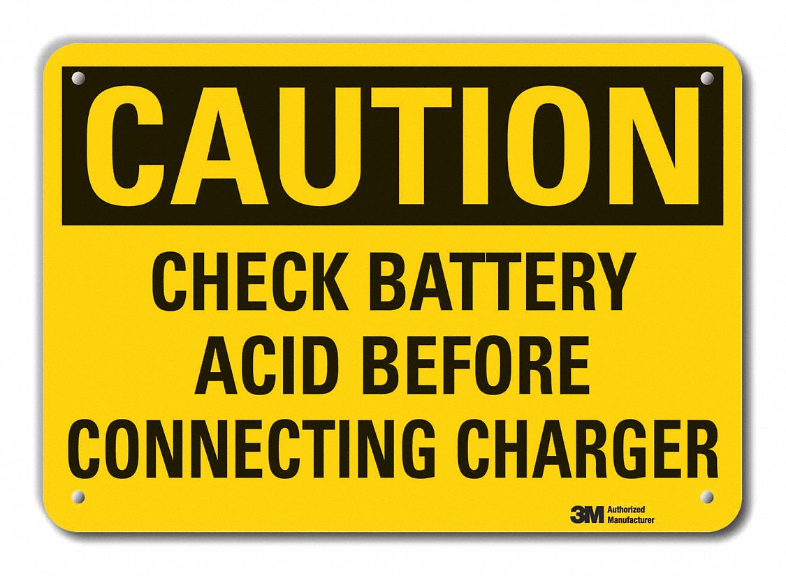 Rflct Batt. Hzrd Caution Sign, 7x10in