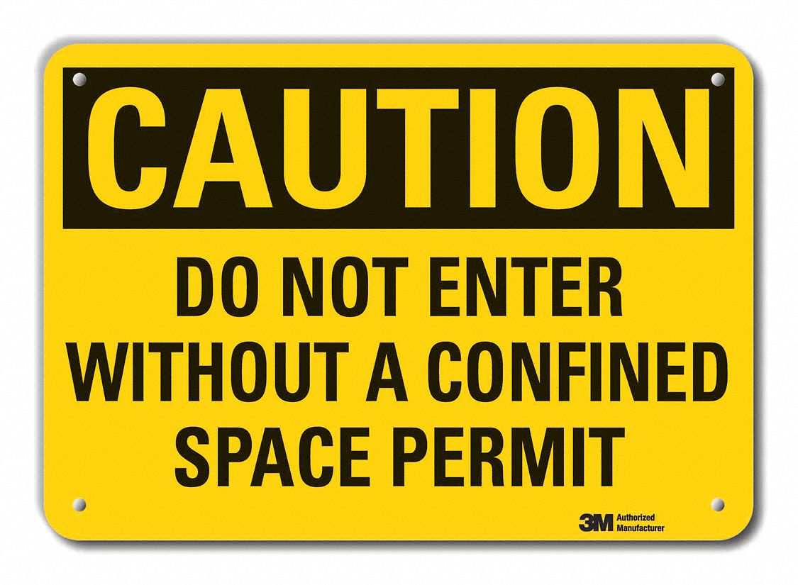 Reflective  Confined Space Caution Sign: Aluminum, Mounting Holes Sign Mounting, Engineer Grade