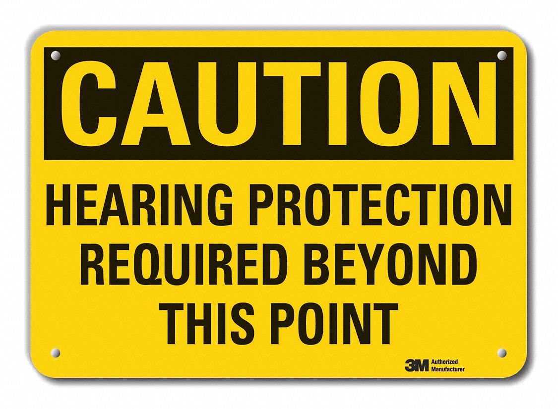 Reflective  Hearing  Caution Sign: Aluminum, Mounting Holes Sign Mounting, Engineer Grade, Caution