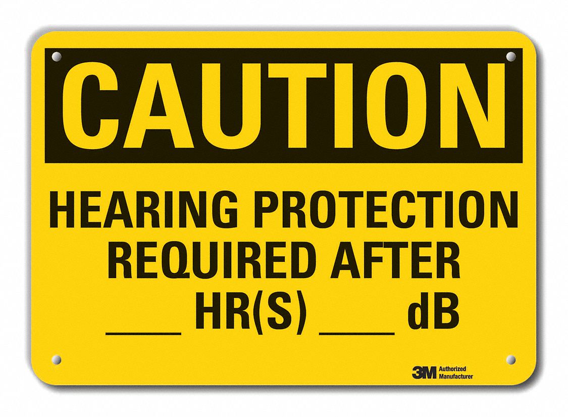 Rflct Hearing Caution Sign, 10x14in, Alum