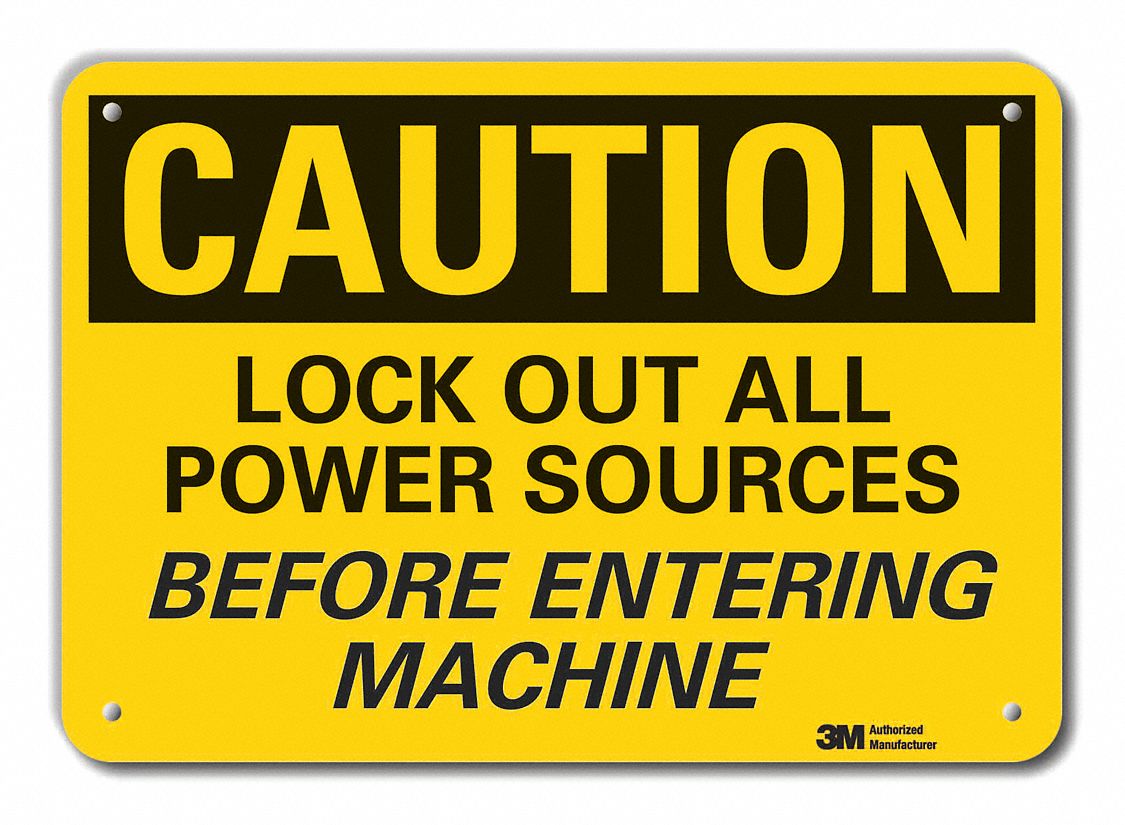 Reflective  Lockout Tagout Caution Sign: Aluminum, Mounting Holes Sign Mounting, Engineer Grade