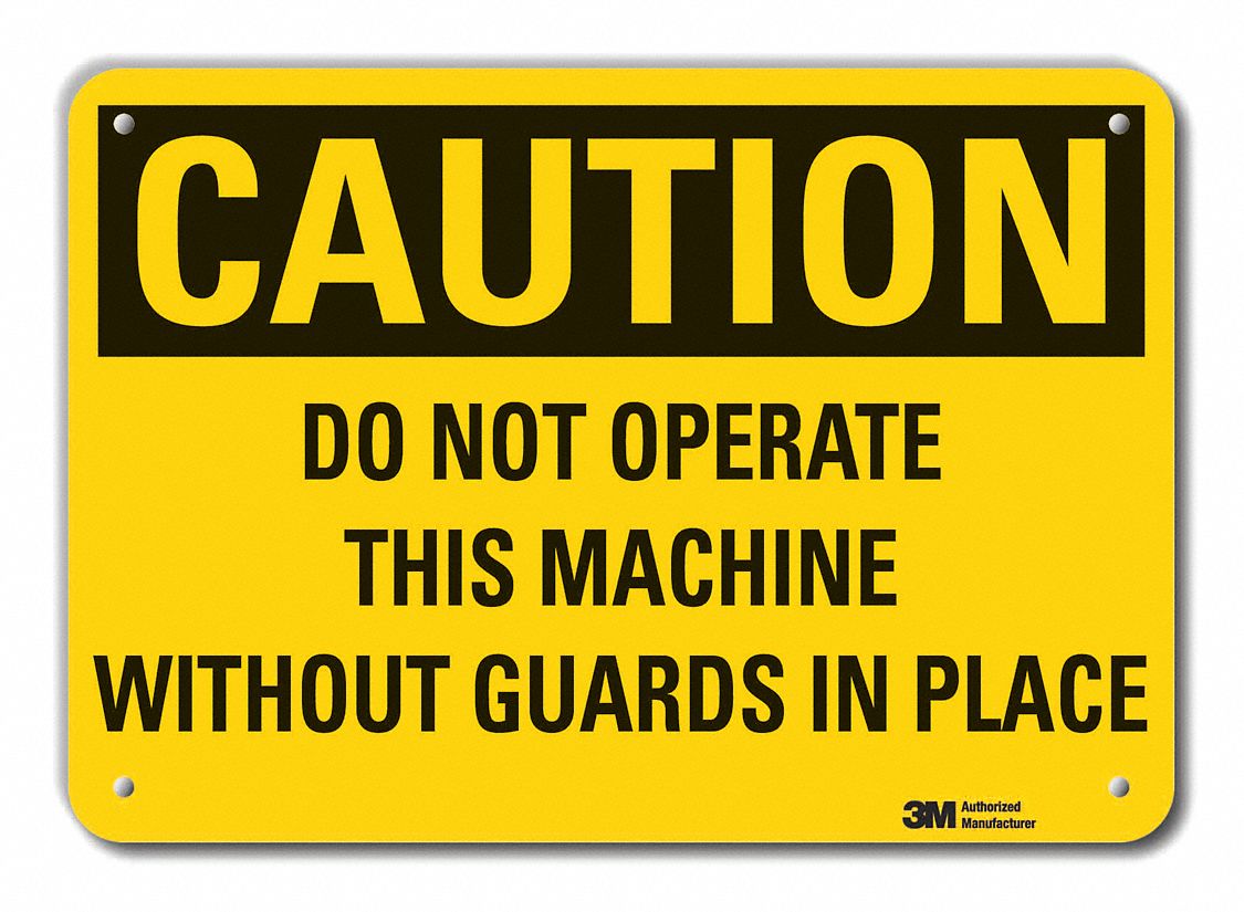 Reflective  Machine Guards Caution Sign: Aluminum, Mounting Holes Sign Mounting, Engineer Grade