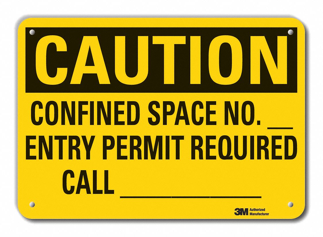 Rflct Confined Space Caution Sign, 7x10in